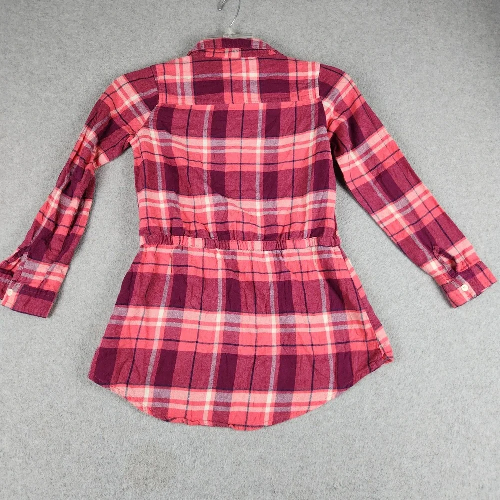 OshKosh‎ B'gosh Popover Tunic Top Girls 8 Pink Plaid Flannel Cotton Tie Waist